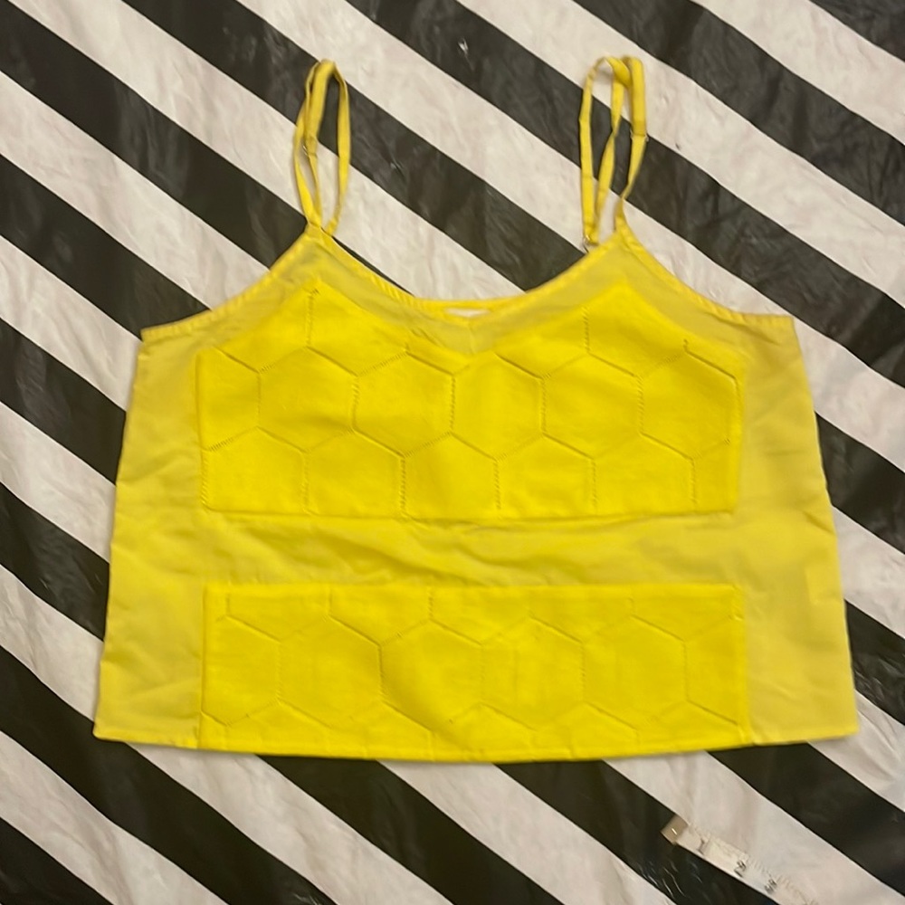 Suboo Sz 4 Bright Yellow Cropped Tank with Honeycomb Patterned inserts